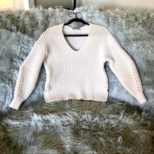 Everlane Bone White Texture Cotton V-Neck Sweater